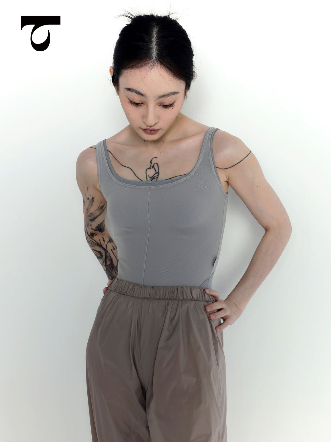 Typha Ballet Leotard | Blue-Gray Faux Two-Piece Vintage Design