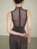 Ballet Leotard | High-Neck Dark Chocolate Mesh with Flowing Texture