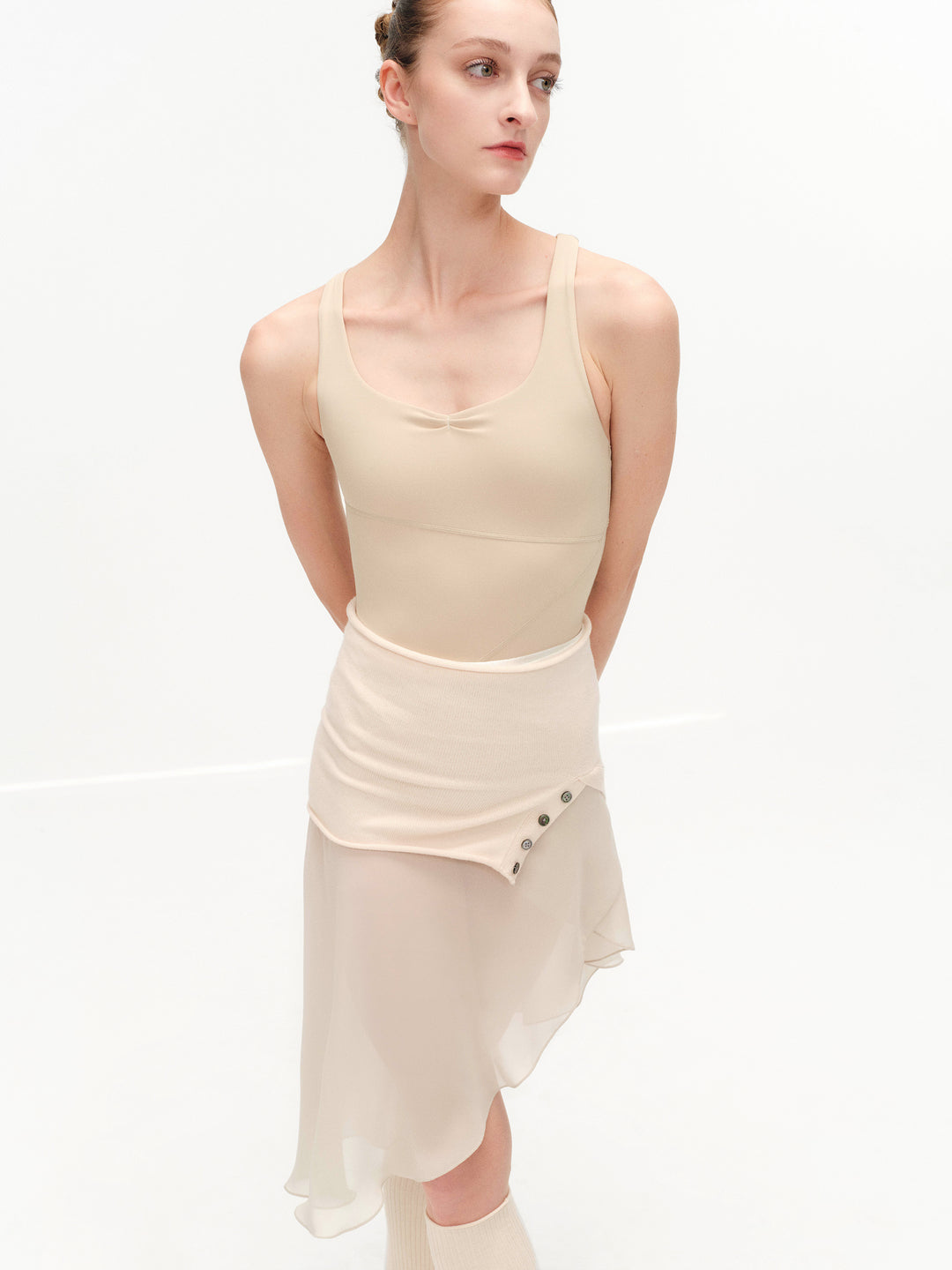 Ballet Leotard | Pinch Asymmetrical Racerback Nude Leotard