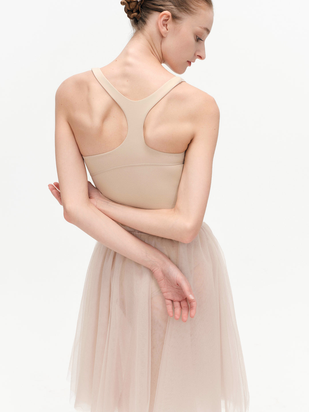 Ballet Leotard | Pinch Asymmetrical Racerback Nude Leotard