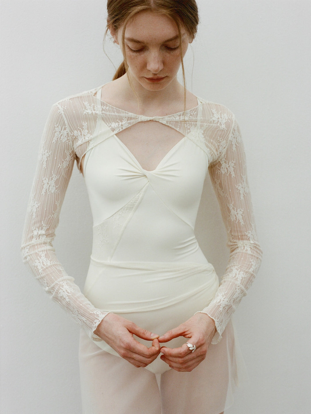 lace keyhole wedding dress V-neck Flower Lace Keyhole Back Wedding Dress Nude Pink